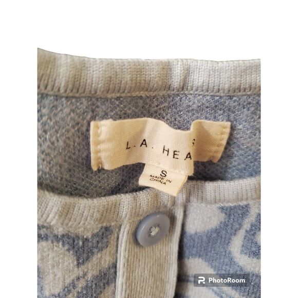 PacSun LA Hearts Blue Marble Button Sweater Crop Top Shirt Small 90s Y2K - Picture 2 of 3